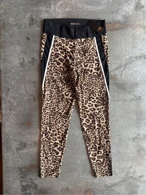 Marc Cain Leopard-Print Leggings with Black Panels & White Trim NWT